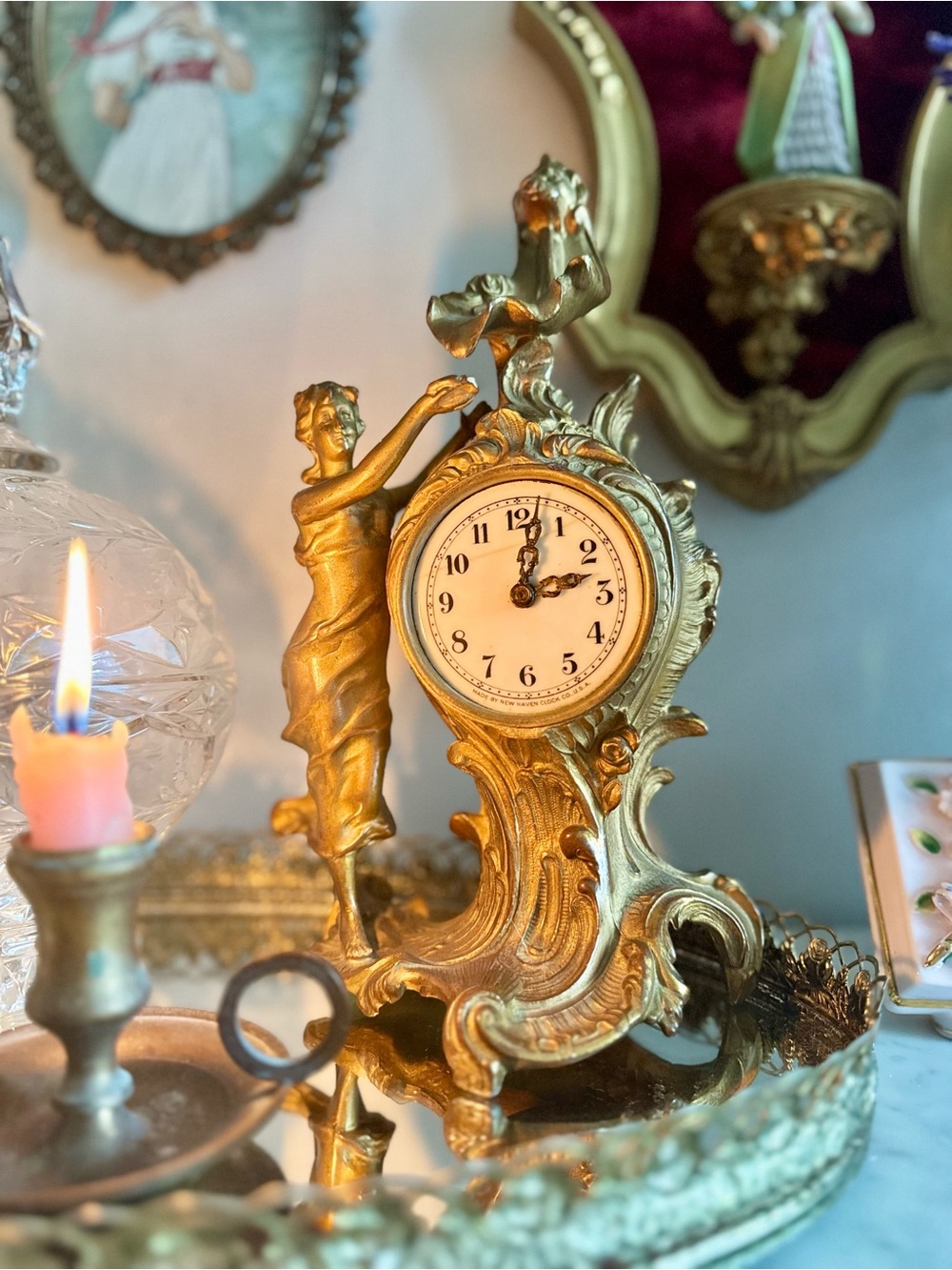 Antique Art Nouveau New Haven Figural Clock Case c. 1905–1925
